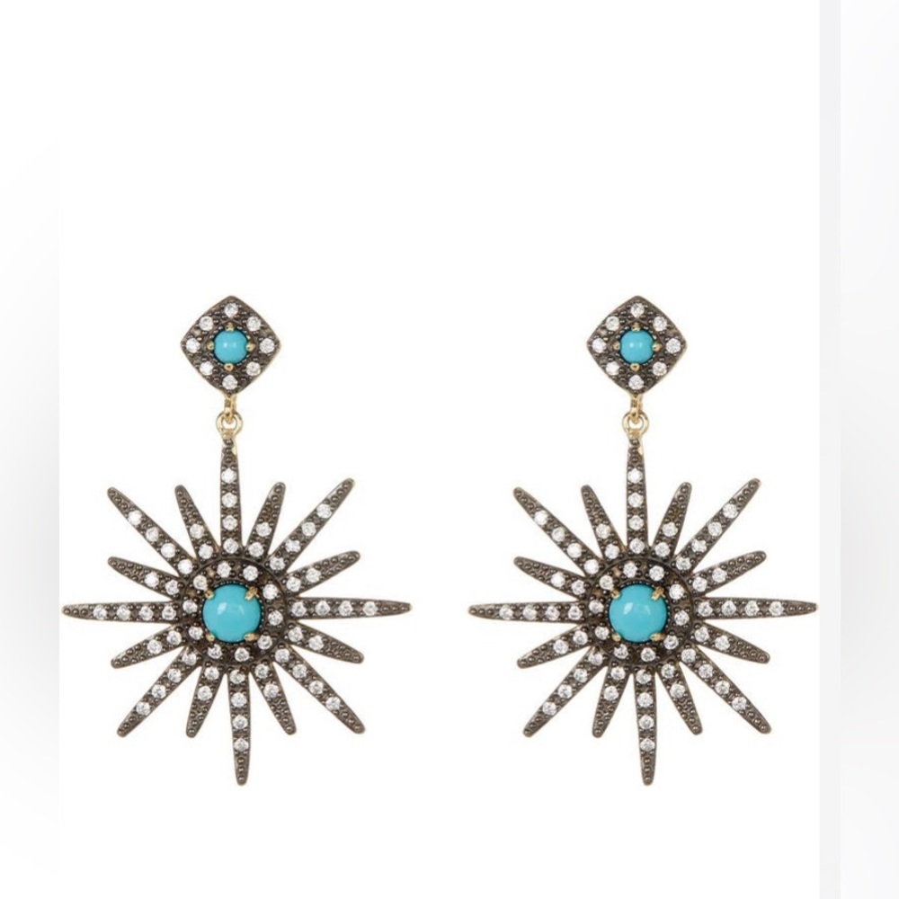 Adornia 14K Gold Turquoise and Swarovski Crystal Earrings